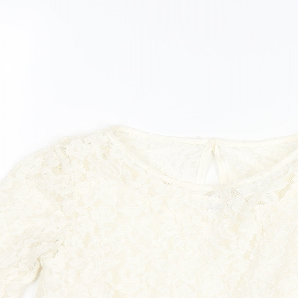 H&M Girls Ivory Polyester Basic Blouse Size 13 Years Round Neck Button