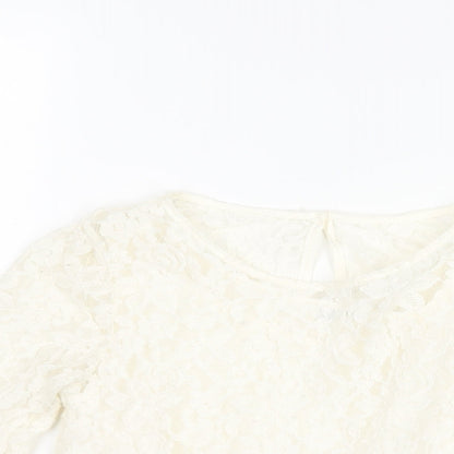 H&M Girls Ivory Polyester Basic Blouse Size 13 Years Round Neck Button