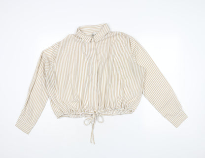 ASOS Womens Beige Striped Polyester Basic Button-Up Size 14 V-Neck - Drawstring Hem