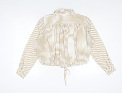 ASOS Womens Beige Striped Polyester Basic Button-Up Size 14 V-Neck - Drawstring Hem