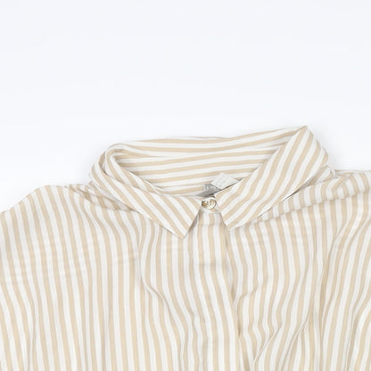 ASOS Womens Beige Striped Polyester Basic Button-Up Size 14 V-Neck - Drawstring Hem
