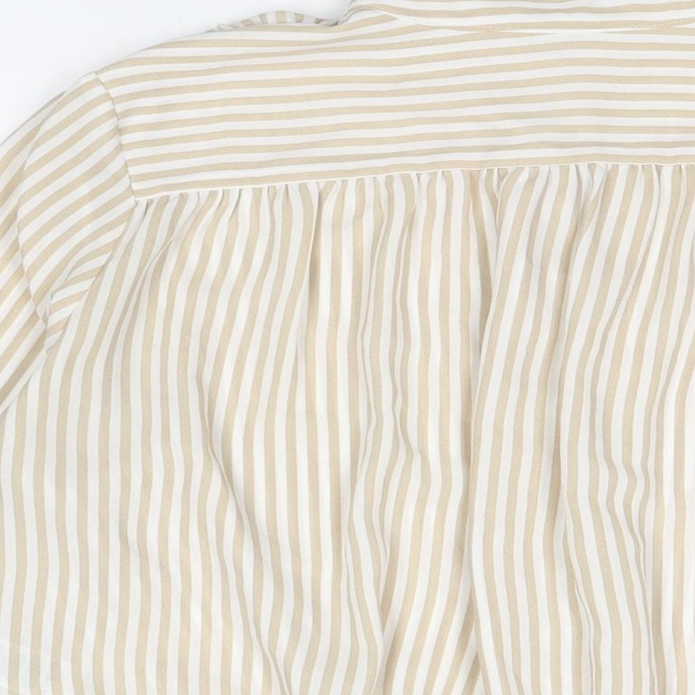 ASOS Womens Beige Striped Polyester Basic Button-Up Size 14 V-Neck - Drawstring Hem