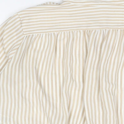 ASOS Womens Beige Striped Polyester Basic Button-Up Size 14 V-Neck - Drawstring Hem