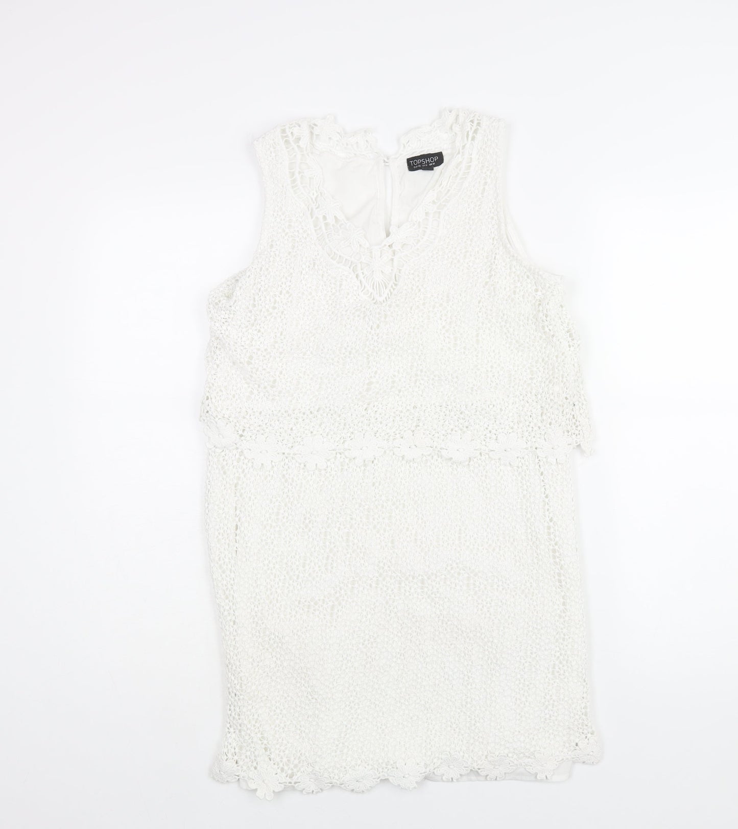 Topshop Womens White Polyester Shift Size 12 V-Neck Button