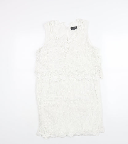 Topshop Womens White Polyester Shift Size 12 V-Neck Button