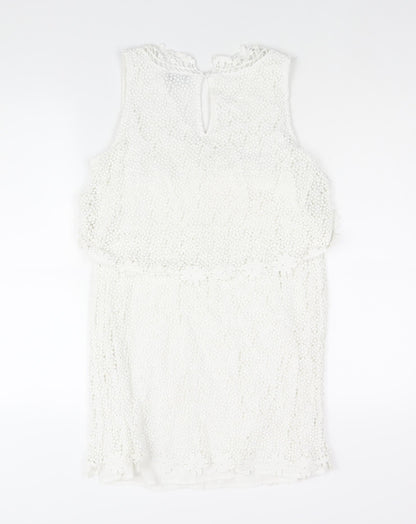Topshop Womens White Polyester Shift Size 12 V-Neck Button