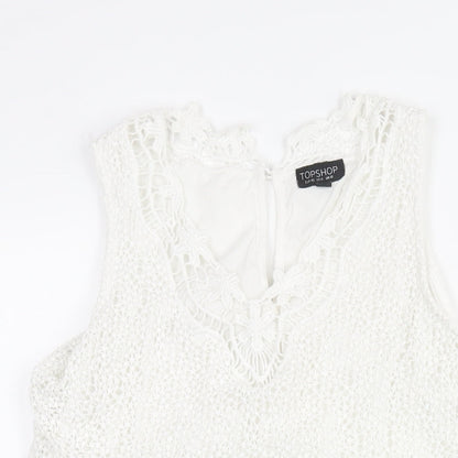 Topshop Womens White Polyester Shift Size 12 V-Neck Button