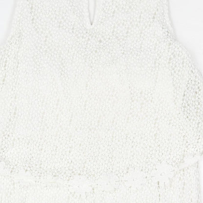 Topshop Womens White Polyester Shift Size 12 V-Neck Button