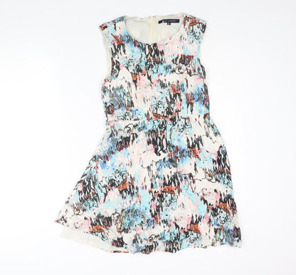 French Connection Womens Multicoloured Geometric Viscose A-Line Size 10 Round Neck Zip