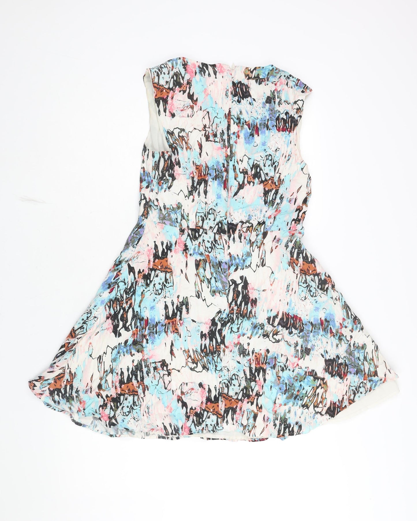 French Connection Womens Multicoloured Geometric Viscose A-Line Size 10 Round Neck Zip