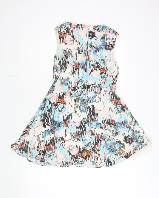 French Connection Womens Multicoloured Geometric Viscose A-Line Size 10 Round Neck Zip