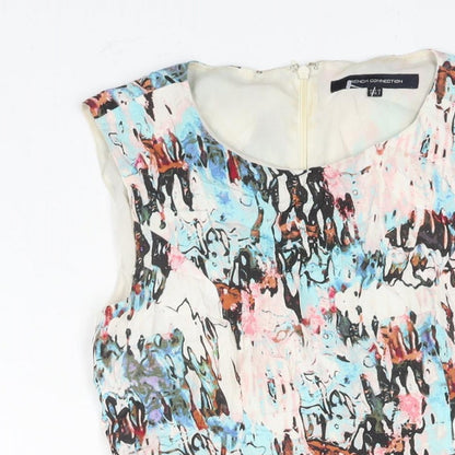 French Connection Womens Multicoloured Geometric Viscose A-Line Size 10 Round Neck Zip