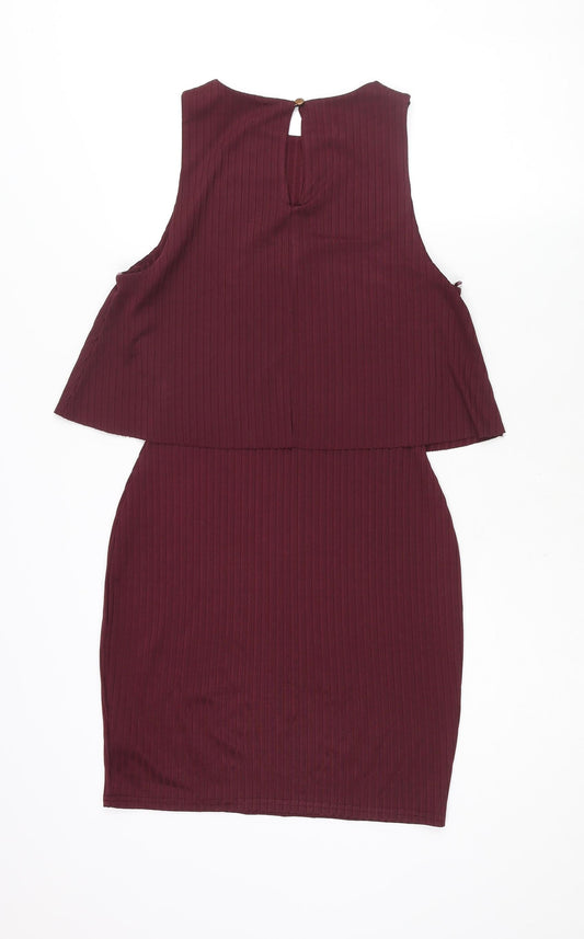 River Island Womens Purple Polyester Shift Size 10 Round Neck Button - Ribbed
