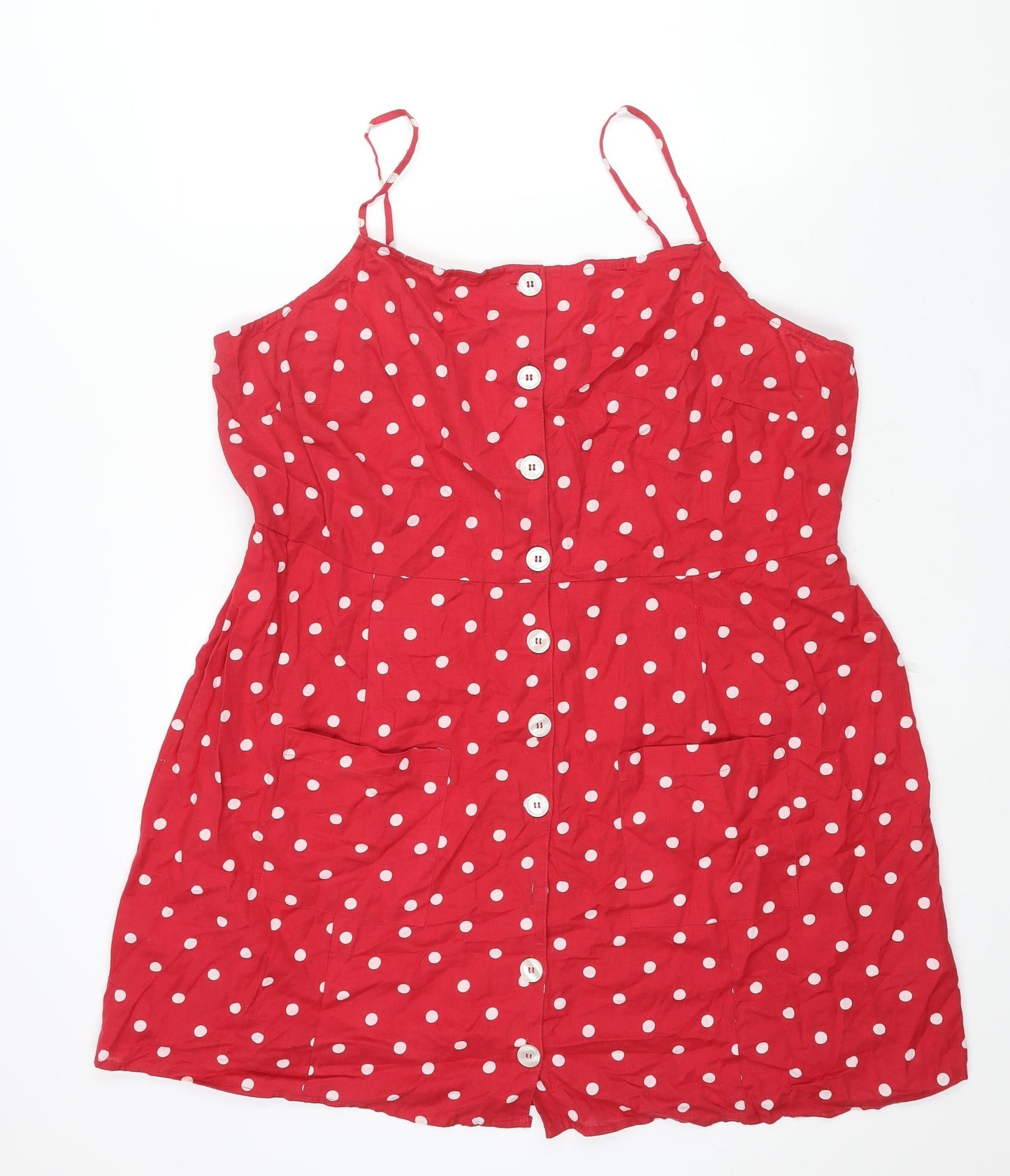 ASOS Womens Red Polka Dot Cotton A-Line Size 22 Square Neck Button