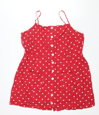 ASOS Womens Red Polka Dot Cotton A-Line Size 22 Square Neck Button