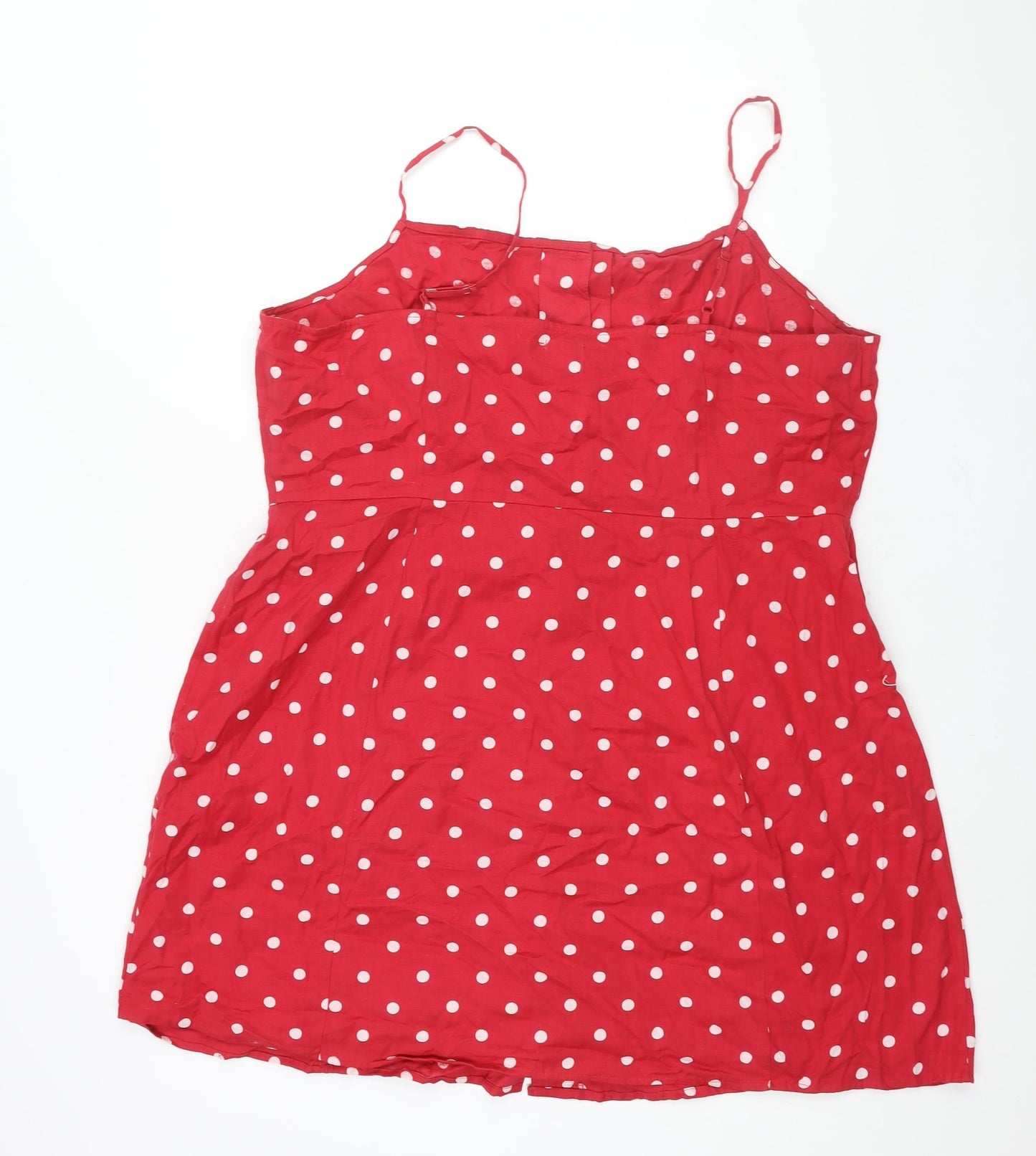 ASOS Womens Red Polka Dot Cotton A-Line Size 22 Square Neck Button