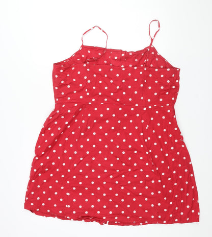 ASOS Womens Red Polka Dot Cotton A-Line Size 22 Square Neck Button