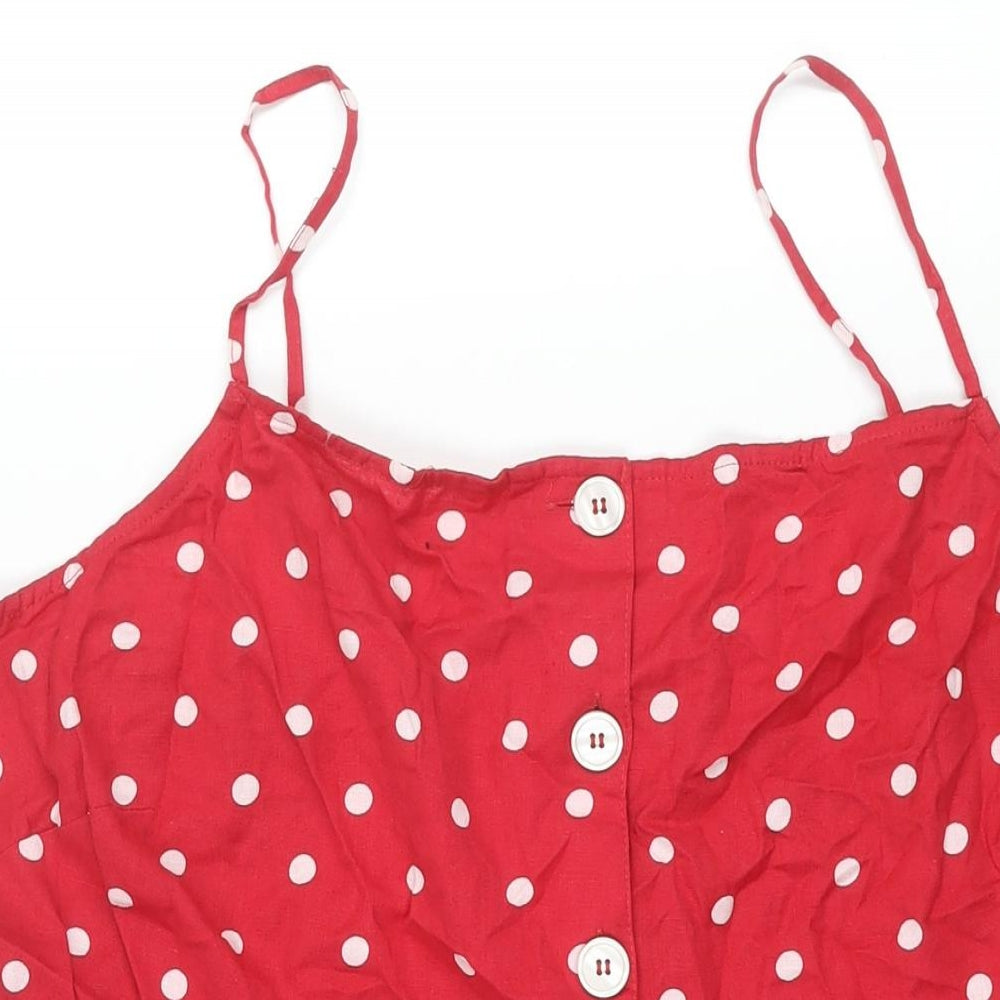 ASOS Womens Red Polka Dot Cotton A-Line Size 22 Square Neck Button