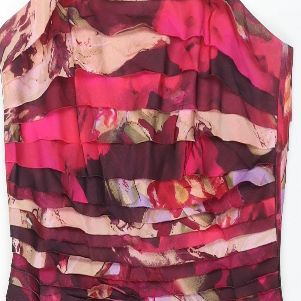 Condici Womens Pink Geometric Polyester Shift Size 8 Square Neck Zip - Layered Frill