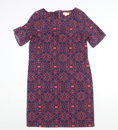 Monsoon Womens Multicoloured Geometric Polyester Shift Size 10 Round Neck Zip