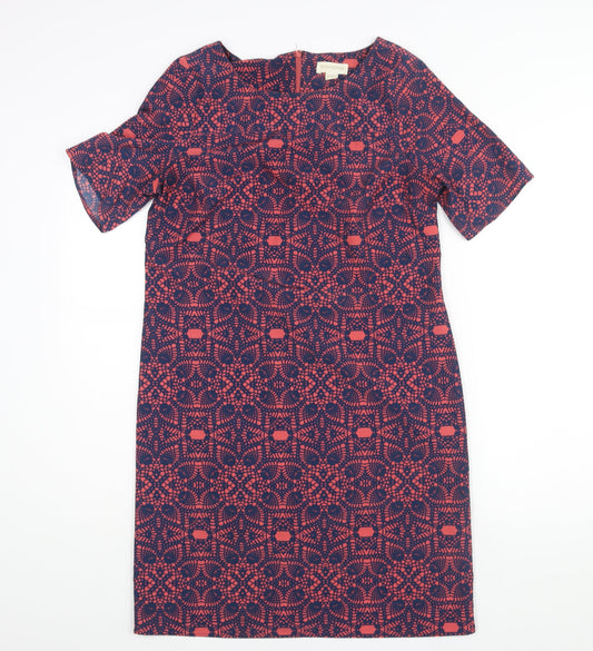 Monsoon Womens Multicoloured Geometric Polyester Shift Size 10 Round Neck Zip