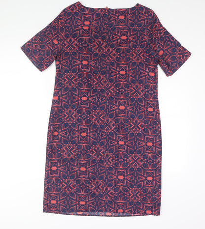 Monsoon Womens Multicoloured Geometric Polyester Shift Size 10 Round Neck Zip