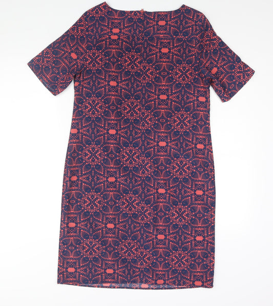 Monsoon Womens Multicoloured Geometric Polyester Shift Size 10 Round Neck Zip