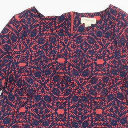 Monsoon Womens Multicoloured Geometric Polyester Shift Size 10 Round Neck Zip