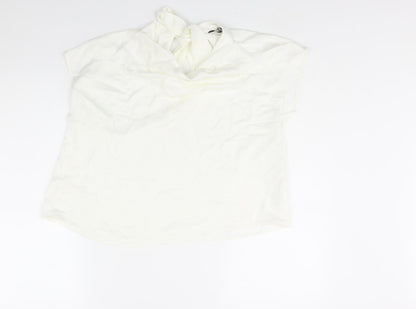 Zara Womens Ivory Polyester Basic Blouse Size L Cowl Neck