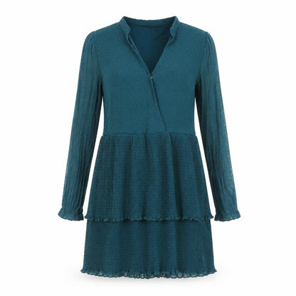 Zara Womens Blue Polyester Shift Size L V-Neck Snap - Frill
