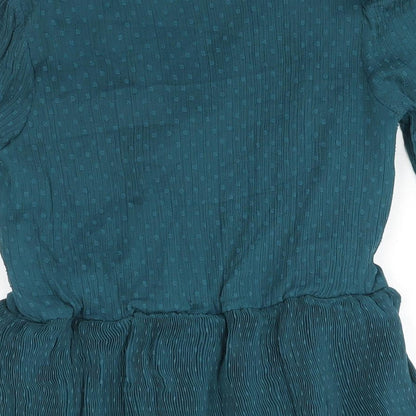 Zara Womens Blue Polyester Shift Size L V-Neck Snap - Frill