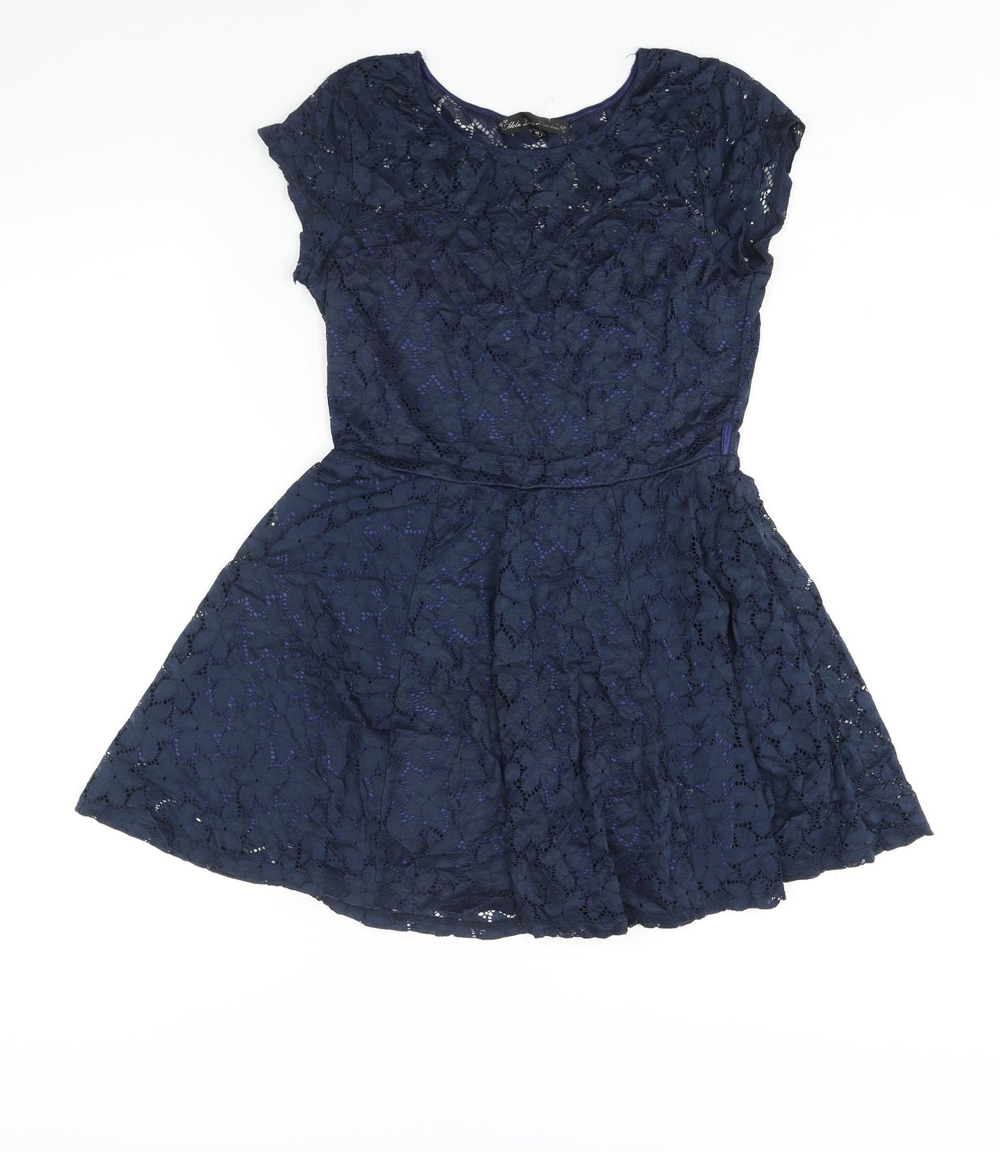 Mela Loves London Womens Blue Polyester Fit & Flare Size 10 Round Neck Pullover