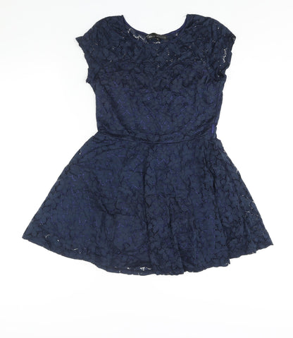 Mela Loves London Womens Blue Polyester Fit & Flare Size 10 Round Neck Pullover