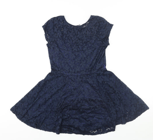 Mela Loves London Womens Blue Polyester Fit & Flare Size 10 Round Neck Pullover