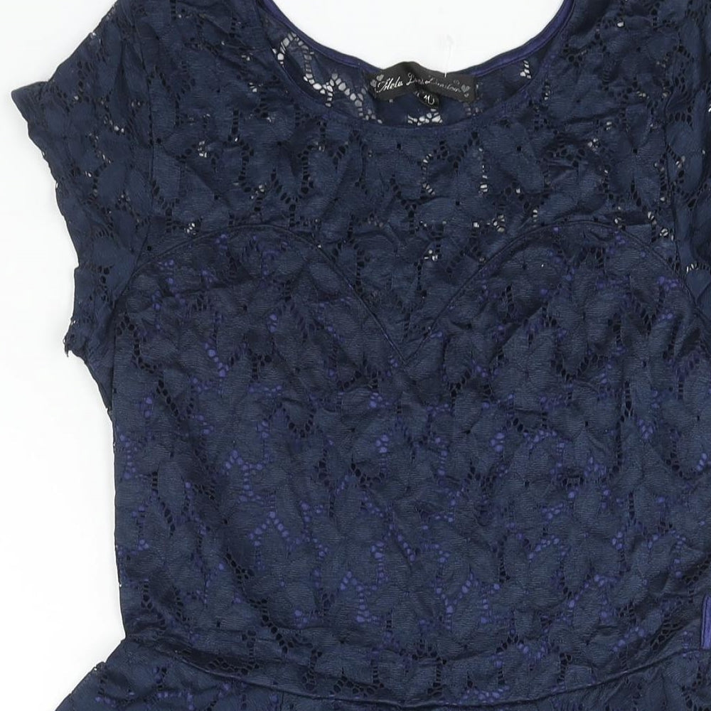 Mela Loves London Womens Blue Polyester Fit & Flare Size 10 Round Neck Pullover