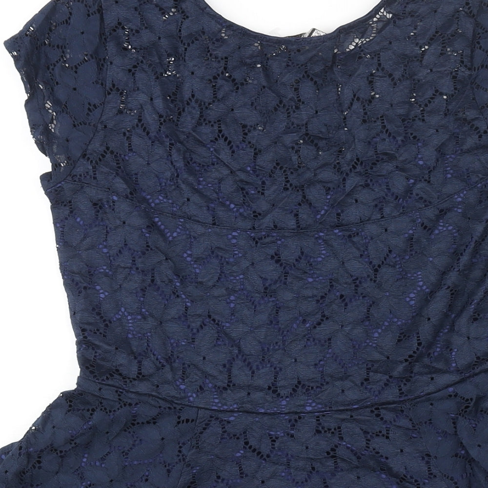 Mela Loves London Womens Blue Polyester Fit & Flare Size 10 Round Neck Pullover