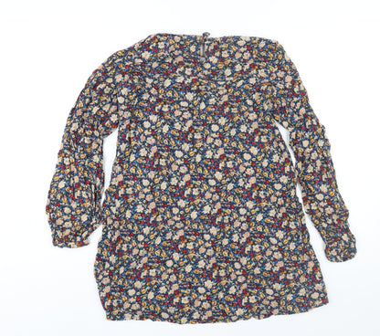 Zara Womens Multicoloured Floral Polyester Mini Size M Round Neck Button - Tie Detail