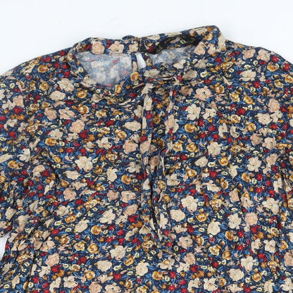 Zara Womens Multicoloured Floral Polyester Mini Size M Round Neck Button - Tie Detail