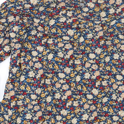Zara Womens Multicoloured Floral Polyester Mini Size M Round Neck Button - Tie Detail