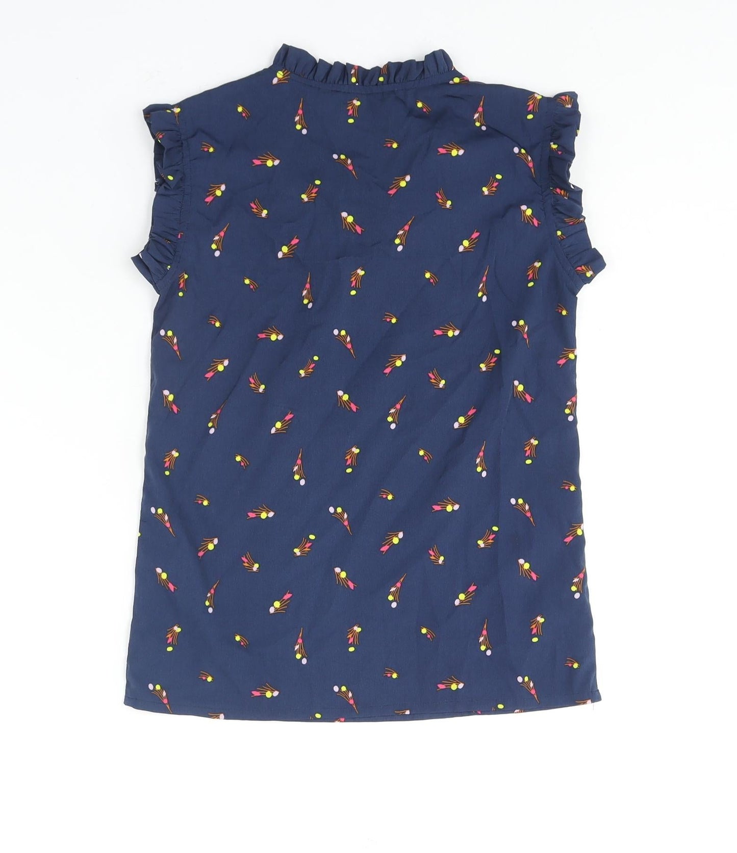 Zudio Womens Blue Geometric Polyester Basic Blouse Size 2XS Mock Neck - Bow Frill