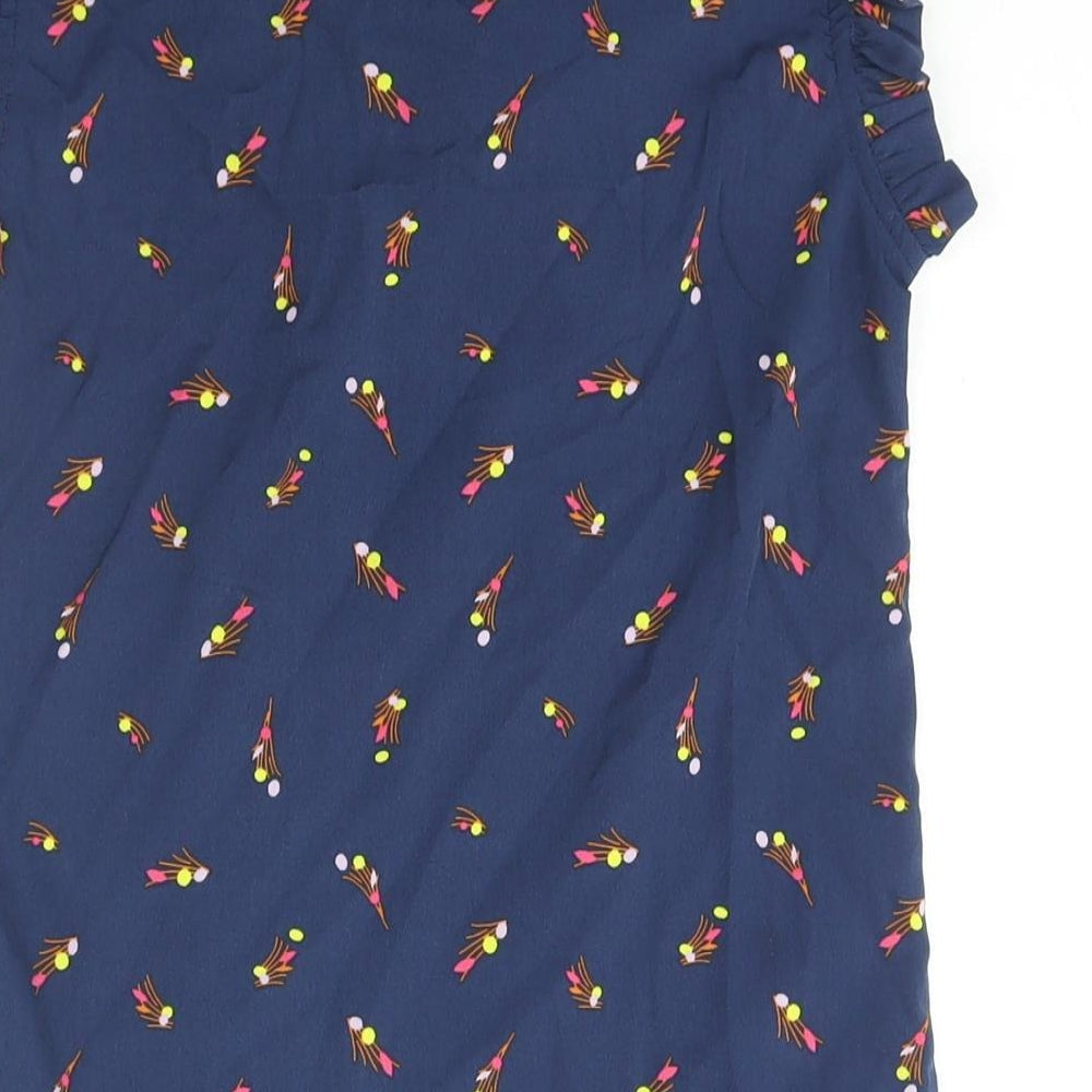 Zudio Womens Blue Geometric Polyester Basic Blouse Size 2XS Mock Neck - Bow Frill