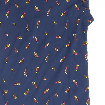 Zudio Womens Blue Geometric Polyester Basic Blouse Size 2XS Mock Neck - Bow Frill