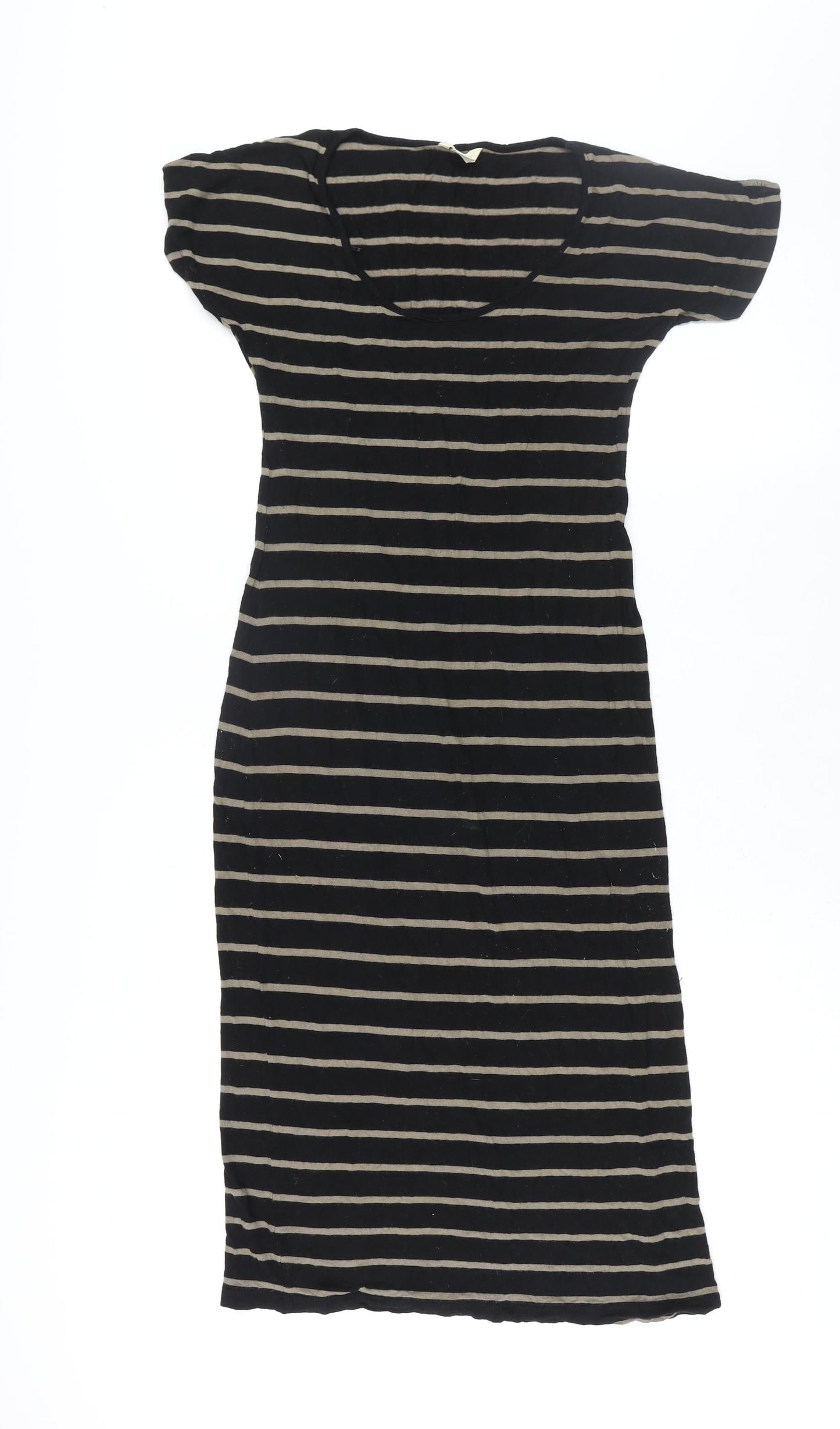 Monsoon Womens Black Striped Viscose Shift Size 10 Round Neck Pullover