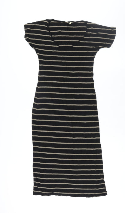 Monsoon Womens Black Striped Viscose Shift Size 10 Round Neck Pullover