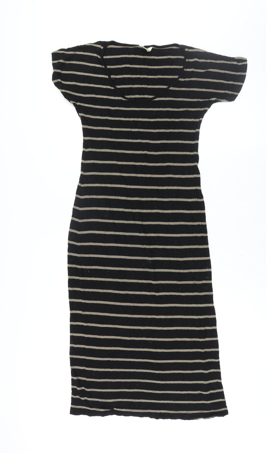 Monsoon Womens Black Striped Viscose Shift Size 10 Round Neck Pullover