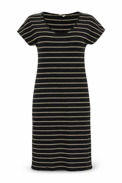 Monsoon Womens Black Striped Viscose Shift Size 10 Round Neck Pullover