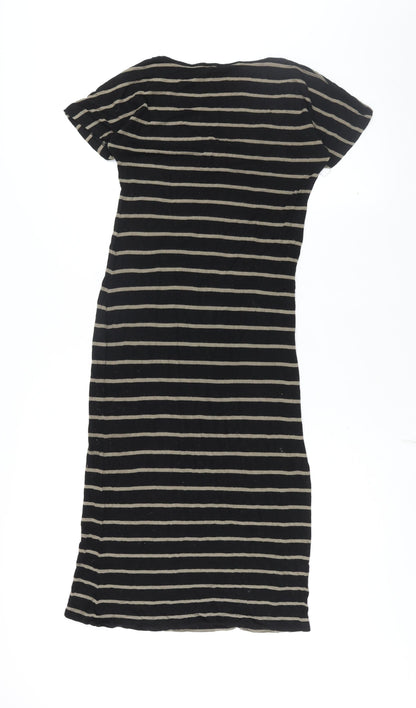 Monsoon Womens Black Striped Viscose Shift Size 10 Round Neck Pullover