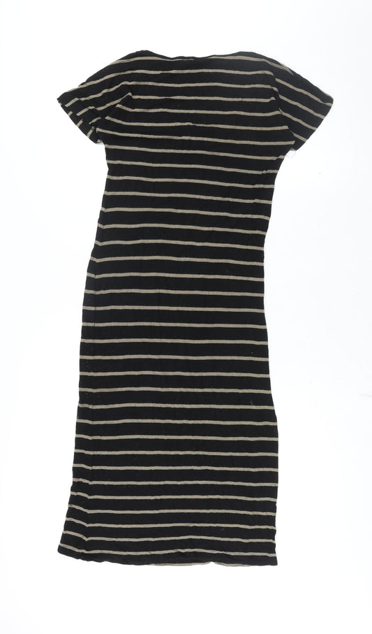 Monsoon Womens Black Striped Viscose Shift Size 10 Round Neck Pullover