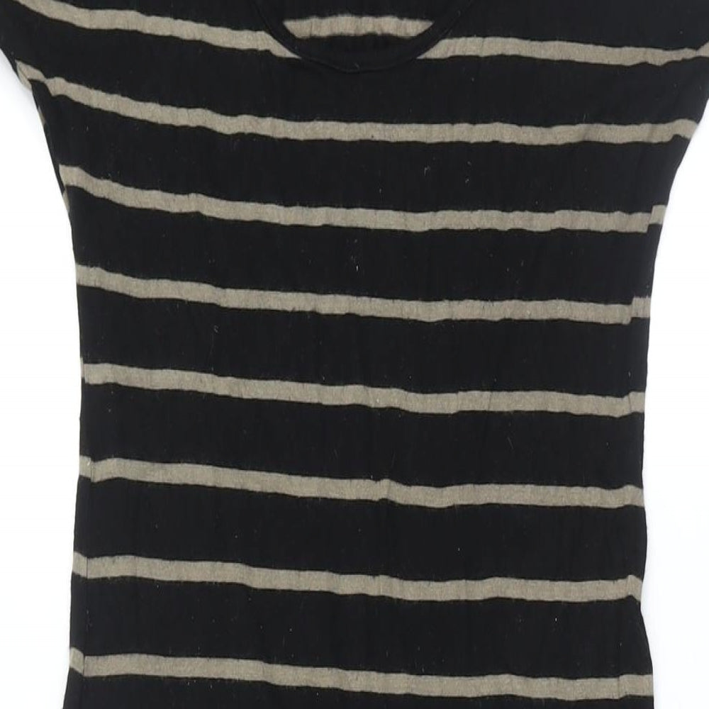 Monsoon Womens Black Striped Viscose Shift Size 10 Round Neck Pullover
