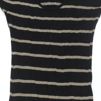 Monsoon Womens Black Striped Viscose Shift Size 10 Round Neck Pullover